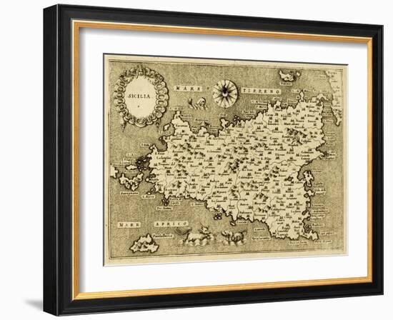 Sicily Old Map, May Be Approximately Dated To The Xvii Sec-marzolino-Framed Art Print