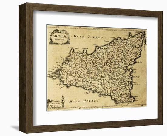 Sicily Old Map, May Be Approximately Dated To The Xviii Sec-marzolino-Framed Art Print