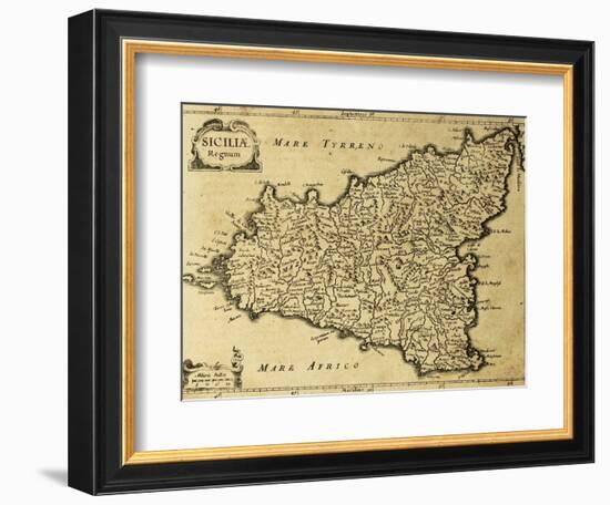 Sicily Old Map, May Be Approximately Dated To The Xviii Sec-marzolino-Framed Art Print