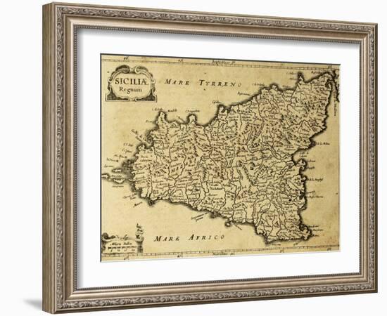 Sicily Old Map, May Be Approximately Dated To The Xviii Sec-marzolino-Framed Art Print