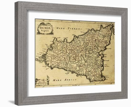 Sicily Old Map, May Be Approximately Dated To The Xviii Sec-marzolino-Framed Art Print