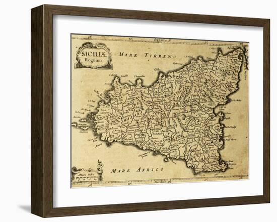 Sicily Old Map, May Be Approximately Dated To The Xviii Sec-marzolino-Framed Art Print