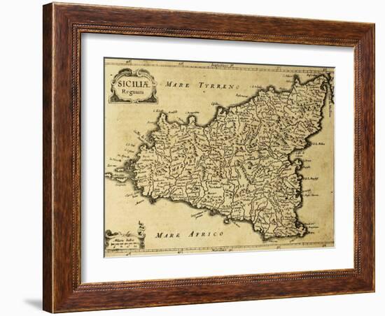 Sicily Old Map, May Be Approximately Dated To The Xviii Sec-marzolino-Framed Art Print