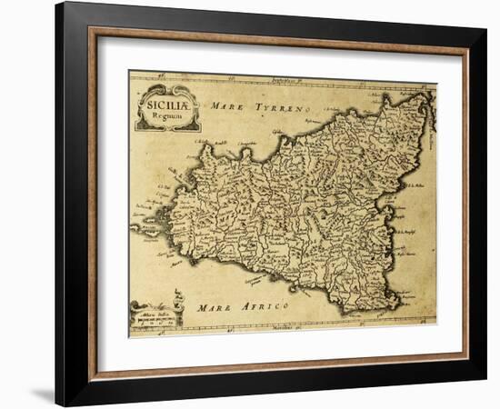 Sicily Old Map, May Be Approximately Dated To The Xviii Sec-marzolino-Framed Art Print