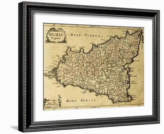 Sicily Old Map, May Be Approximately Dated To The Xviii Sec-marzolino-Framed Art Print