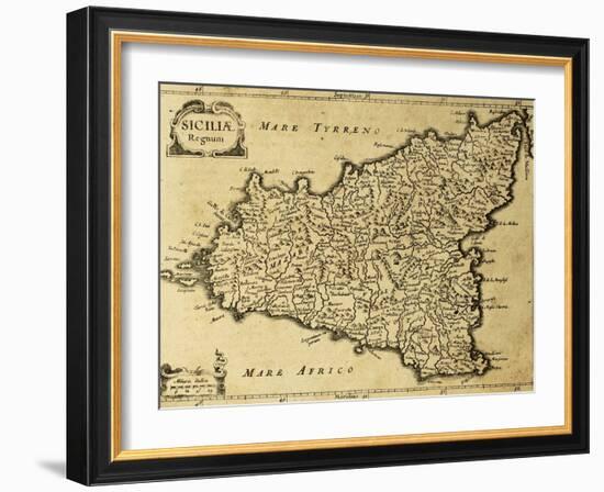 Sicily Old Map, May Be Approximately Dated To The Xviii Sec-marzolino-Framed Art Print