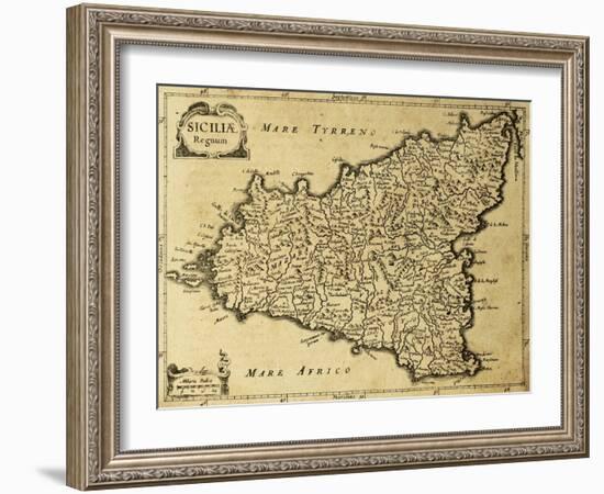 Sicily Old Map, May Be Approximately Dated To The Xviii Sec-marzolino-Framed Art Print