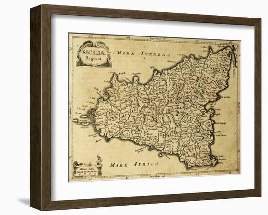 Sicily Old Map, May Be Approximately Dated To The Xviii Sec-marzolino-Framed Art Print