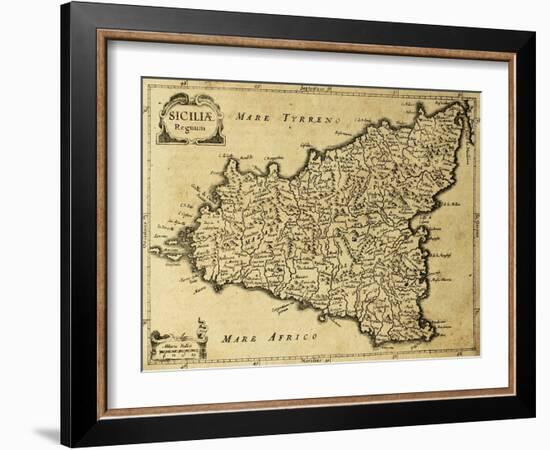 Sicily Old Map, May Be Approximately Dated To The Xviii Sec-marzolino-Framed Art Print