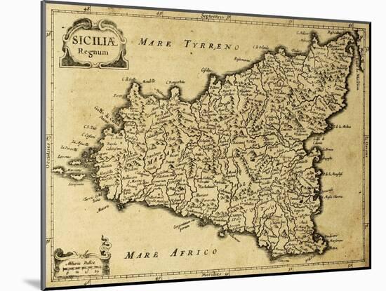 Sicily Old Map, May Be Approximately Dated To The Xviii Sec-marzolino-Mounted Art Print