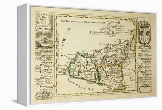 Sicily Old Map, May Be Dated To The Beginning Of The Xviii Sec-marzolino-Framed Stretched Canvas