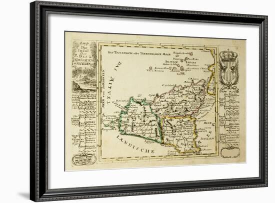 Sicily Old Map, May Be Dated To The Beginning Of The Xviii Sec-marzolino-Framed Art Print