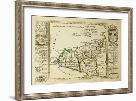 Sicily Old Map, May Be Dated To The Beginning Of The Xviii Sec-marzolino-Framed Art Print