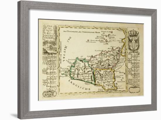 Sicily Old Map, May Be Dated To The Beginning Of The Xviii Sec-marzolino-Framed Art Print