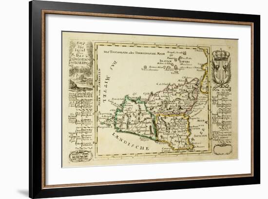 Sicily Old Map, May Be Dated To The Beginning Of The Xviii Sec-marzolino-Framed Art Print