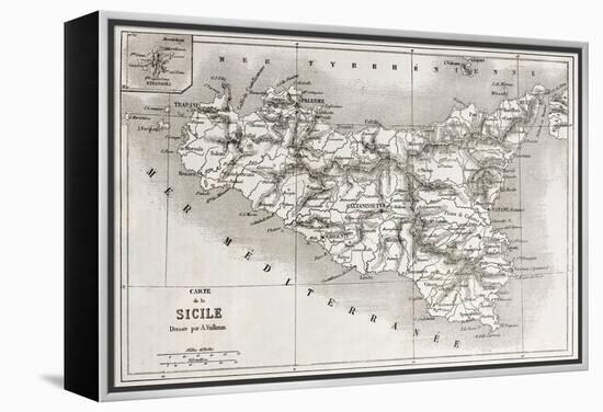 Sicily Old Map With Stromboli Isle Insert Map-marzolino-Framed Stretched Canvas