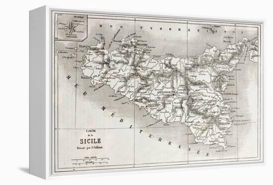 Sicily Old Map With Stromboli Isle Insert Map-marzolino-Framed Stretched Canvas