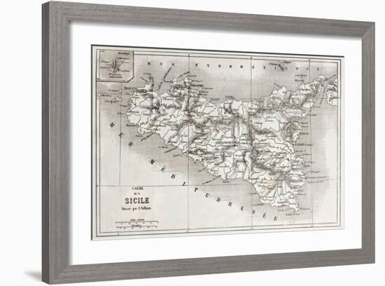 Sicily Old Map With Stromboli Isle Insert Map-marzolino-Framed Art Print