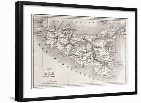 Sicily Old Map With Stromboli Isle Insert Map-marzolino-Framed Art Print