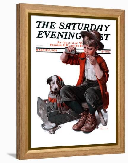 "Sick Puppy" Saturday Evening Post Cover, March 10,1923-Norman Rockwell-Framed Premier Image Canvas