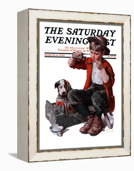 "Sick Puppy" Saturday Evening Post Cover, March 10,1923-Norman Rockwell-Framed Premier Image Canvas