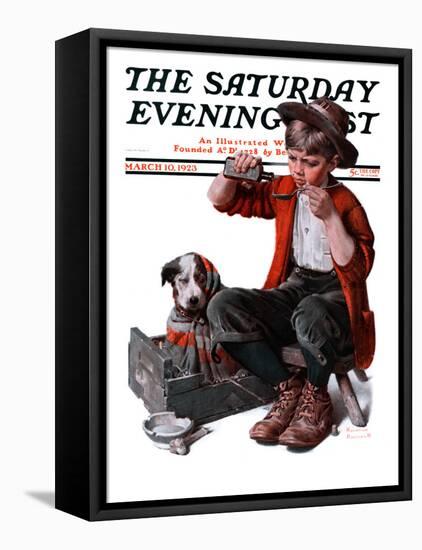 "Sick Puppy" Saturday Evening Post Cover, March 10,1923-Norman Rockwell-Framed Premier Image Canvas