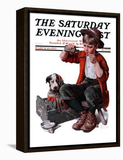 "Sick Puppy" Saturday Evening Post Cover, March 10,1923-Norman Rockwell-Framed Premier Image Canvas