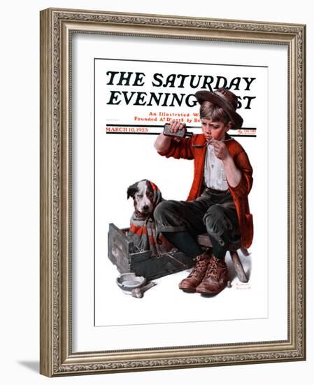 "Sick Puppy" Saturday Evening Post Cover, March 10,1923-Norman Rockwell-Framed Giclee Print