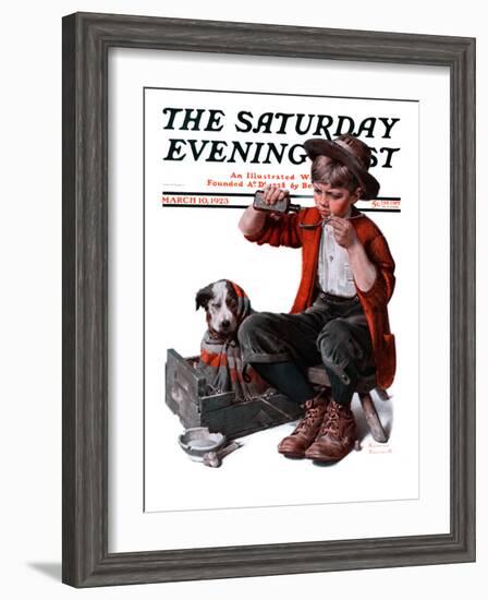 "Sick Puppy" Saturday Evening Post Cover, March 10,1923-Norman Rockwell-Framed Giclee Print