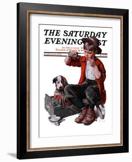 "Sick Puppy" Saturday Evening Post Cover, March 10,1923-Norman Rockwell-Framed Giclee Print