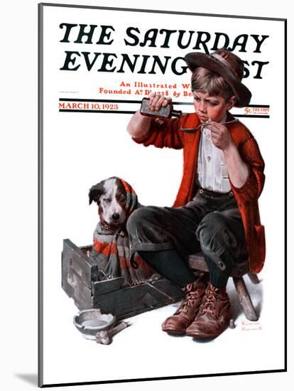 "Sick Puppy" Saturday Evening Post Cover, March 10,1923-Norman Rockwell-Mounted Giclee Print