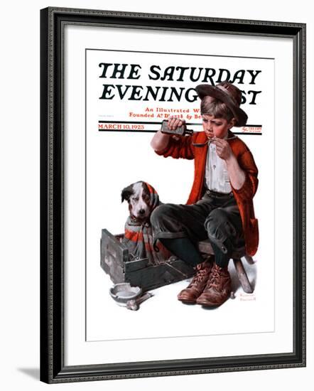 "Sick Puppy" Saturday Evening Post Cover, March 10,1923-Norman Rockwell-Framed Giclee Print