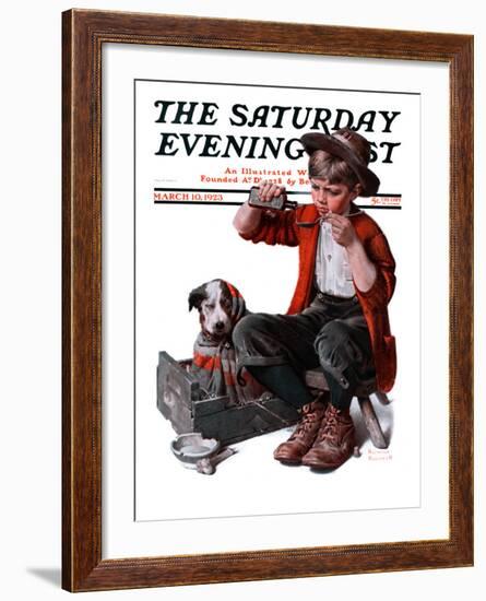 "Sick Puppy" Saturday Evening Post Cover, March 10,1923-Norman Rockwell-Framed Giclee Print