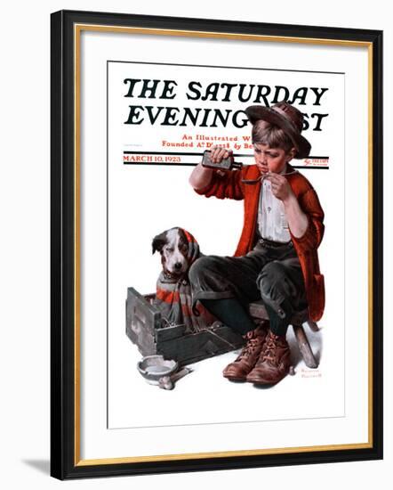 "Sick Puppy" Saturday Evening Post Cover, March 10,1923-Norman Rockwell-Framed Giclee Print