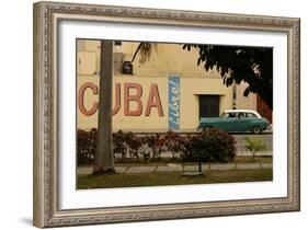 Side Profile of a Vintage Car on an Empty Street, Havana, Cuba-Keith Levit-Framed Photographic Print