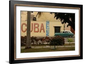 Side Profile of a Vintage Car on an Empty Street, Havana, Cuba-Keith Levit-Framed Photographic Print