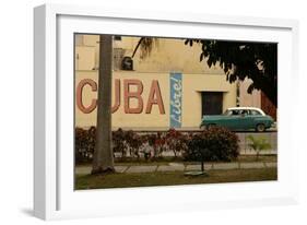 Side Profile of a Vintage Car on an Empty Street, Havana, Cuba-Keith Levit-Framed Photographic Print