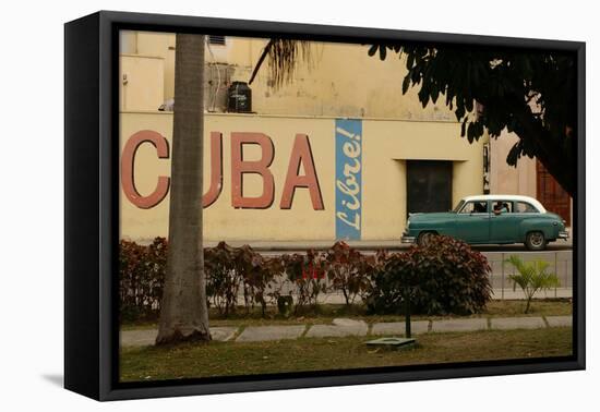 Side Profile of a Vintage Car on an Empty Street, Havana, Cuba-Keith Levit-Framed Premier Image Canvas