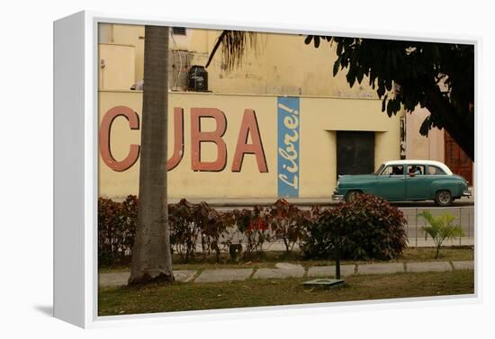 Side Profile of a Vintage Car on an Empty Street, Havana, Cuba-Keith Levit-Framed Premier Image Canvas