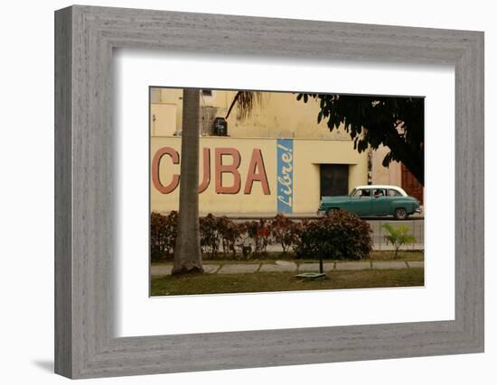 Side Profile of a Vintage Car on an Empty Street, Havana, Cuba-Keith Levit-Framed Photographic Print