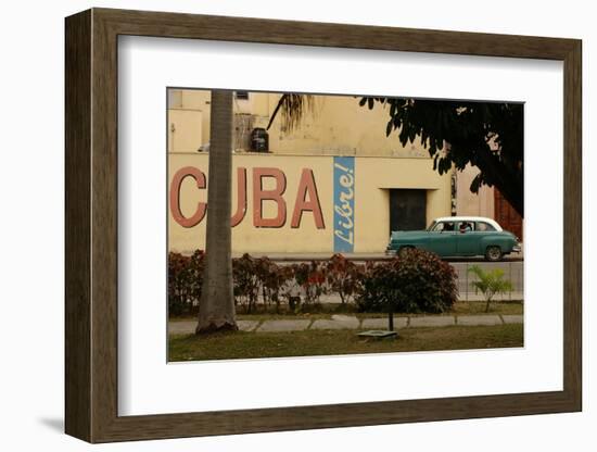 Side Profile of a Vintage Car on an Empty Street, Havana, Cuba-Keith Levit-Framed Photographic Print