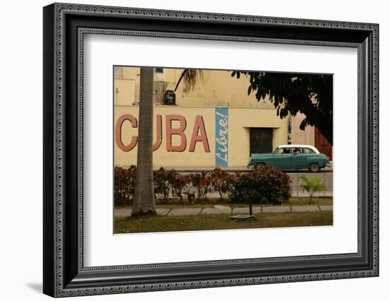 Side Profile of a Vintage Car on an Empty Street, Havana, Cuba-Keith Levit-Framed Photographic Print