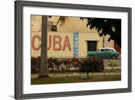 Side Profile of a Vintage Car on an Empty Street, Havana, Cuba-Keith Levit-Framed Photographic Print