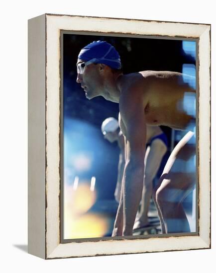 Side Profile of Two Swimmers in the Starting Position-null-Framed Premier Image Canvas