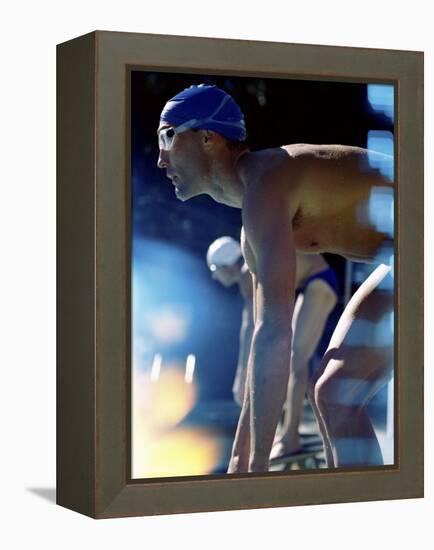 Side Profile of Two Swimmers in the Starting Position-null-Framed Premier Image Canvas