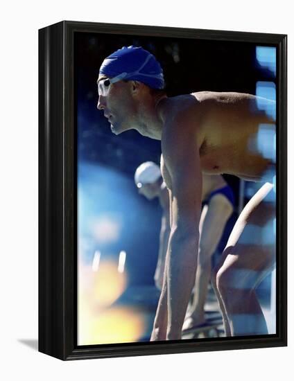 Side Profile of Two Swimmers in the Starting Position-null-Framed Premier Image Canvas