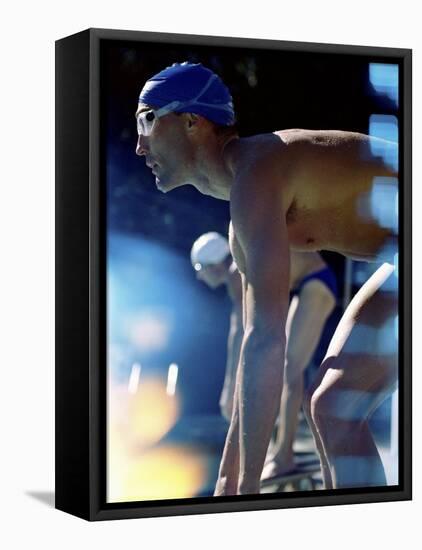 Side Profile of Two Swimmers in the Starting Position-null-Framed Premier Image Canvas