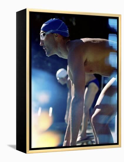 Side Profile of Two Swimmers in the Starting Position-null-Framed Premier Image Canvas