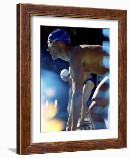 Side Profile of Two Swimmers in the Starting Position-null-Framed Photographic Print