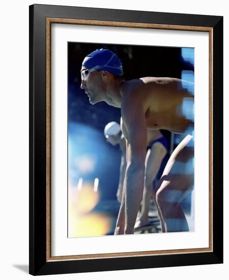 Side Profile of Two Swimmers in the Starting Position-null-Framed Photographic Print